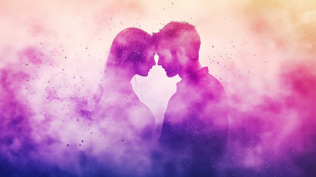 Kissing couple. Watercolor love banner. Couple in love - Valentine's day backgroundの写真素材