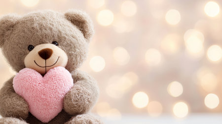 Teddy bear holding a heart. Love you background. Valentine's day bannerの写真素材