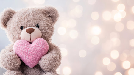 Teddy bear holding a heart. Love you background. Valentine's day bannerの写真素材
