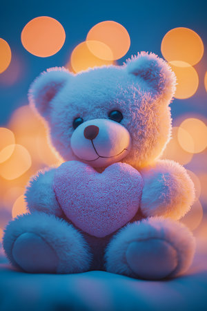 Teddy bear holding a heart. Love you background. Valentine's day bannerの写真素材