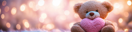 Teddy bear holding a heart. Love you background. Valentine's day banner