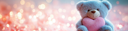 Teddy bear holding a heart. Love you background. Valentine's day bannerの写真素材