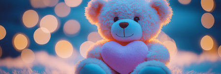 Teddy bear holding a heart. Love you background. Valentine's day bannerの写真素材