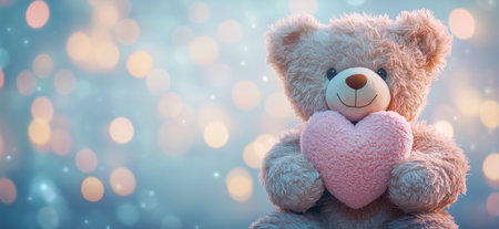 Teddy bear holding a heart. Love you background. Valentine's day bannerの写真素材