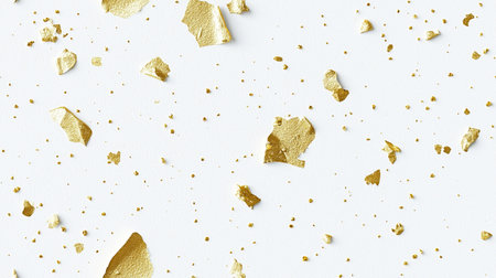 Gold and black paint splattering on a textured white canvas background creating an abstract design. Sprinkled goldの写真素材