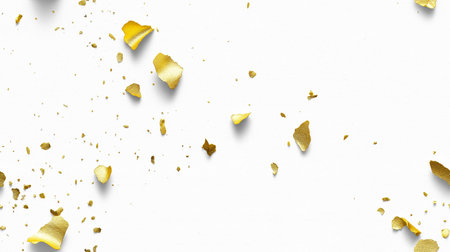 Gold and black paint splattering on a textured white canvas background creating an abstract design....