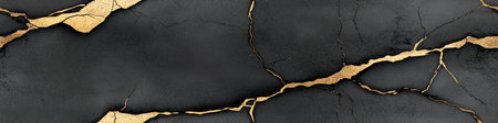 Luxurious black marble surface with golden cracks, creating an abstract design. Seamless black and...