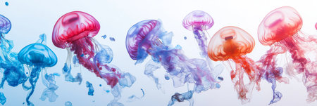 Plastic bags and other plastic garbage floating underwater forming the shape of a jellyfish, symbolizing ocean pollutionの写真素材