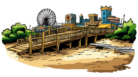 Vector comic hand-drawn illustration of Coney Island. Coney Island in New Yorkのイラスト素材