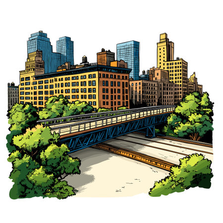 High Line Park in New York. Vector comic hand-drawn illustration of High Line Parkのイラスト素材