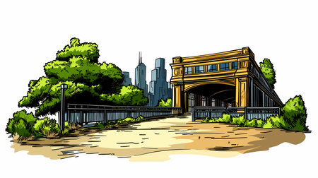 High Line Park in New York. Vector comic hand-drawn illustration of High Line Parkのイラスト素材
