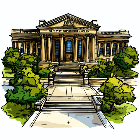New York Public Library. Vector comic hand-drawn illustration of New York Public Libraryのイラスト素材