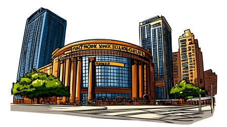Madison Square Garden in New York. Vector comic hand-drawn illustration of Madison Square Gardenのイラスト素材