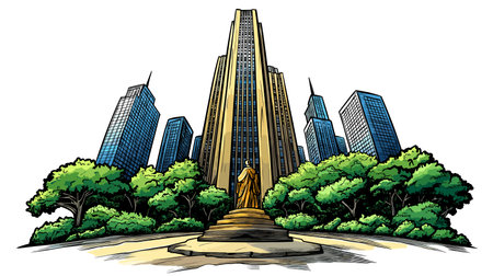 Rockefeller Center in New York. Vector comic hand-drawn illustration of Rockefeller Centerのイラスト素材