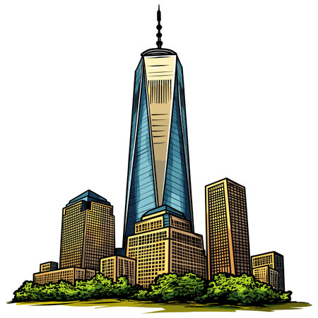 One World Trade Center in New York. Vector comic hand-drawn illustration of One World Trade Centerのイラスト素材