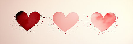 Watercolor pink and red hearts floating on light pink backgroundの写真素材