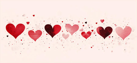 Watercolor pink and red hearts floating on light pink background