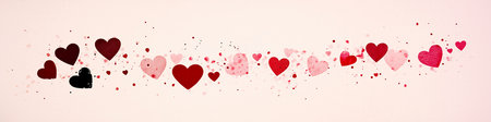 Watercolor pink and red hearts floating on light pink background