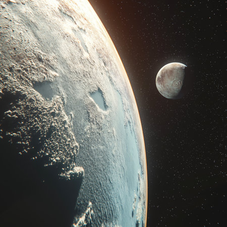 Frozen planet orbiting around a star with other planets in the background