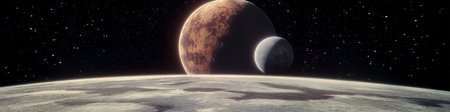 Frozen planet orbiting around a star with other planets in the background