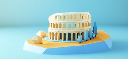 3D rendering of Colloseum simple low poly origami style, web banner with copy space. Colloseum in Romeの写真素材