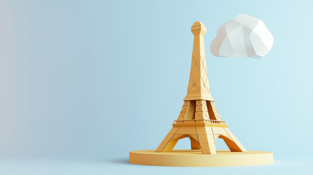 3D rendering of Eiffel Tower in Paris simple low poly origami style, web banner with copy space. Eiffel Towerの写真素材