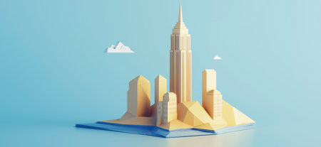 3D rendering of Empire State Building in New York simple low poly origami style, web banner with copy space. Empire State Buildingの写真素材