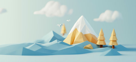 3D rendering of Great Smoky Mountains in Tennessee simple low poly origami style, web banner with copy space. Great Smoky Mountainsの写真素材