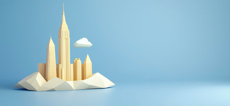 3D rendering of Empire State Building in New York simple low poly origami style, web banner with copy space. Empire State Buildingの写真素材