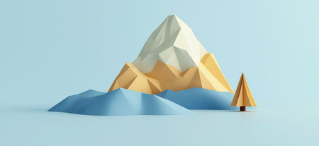 3D rendering of Matterhorn simple low poly origami style, web banner with copy space. Matterhornの写真素材