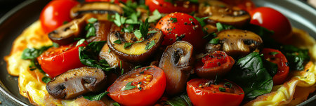 Delicious omelette topped with fresh vegetables