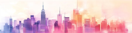 Watercolor painting of new york city skyline with colorful brushstrokesの写真素材