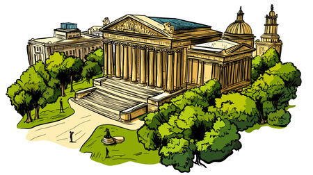 British Museum in London. Vector comic hand-drawn illustration of British Museumのイラスト素材