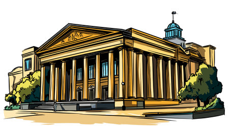 British Museum in London. Vector comic hand-drawn illustration of British Museumのイラスト素材