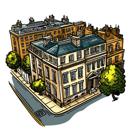 Downing street in London. Vector comic hand-drawn illustration of Downing streetのイラスト素材