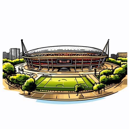 Emirates Stadium in London. Vector comic hand-drawn illustration of Emirates Stadiumのイラスト素材