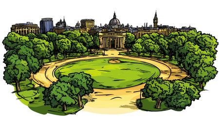 Hyde Park in London. Vector comic hand-drawn illustration of Hyde Parkのイラスト素材