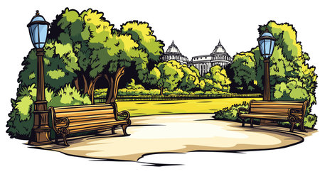 Hyde Park in London. Vector comic hand-drawn illustration of Hyde Parkのイラスト素材