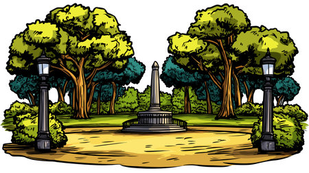Hyde Park in London. Vector comic hand-drawn illustration of Hyde Parkのイラスト素材