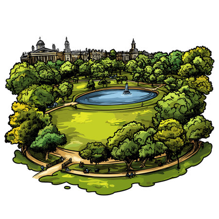 Hyde Park in London. Vector comic hand-drawn illustration of Hyde Parkのイラスト素材
