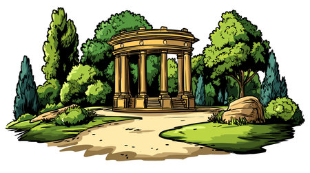 Regent's Park in London. Vector comic hand-drawn illustration of Regents Parkのイラスト素材