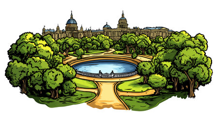 Regent's Park in London. Vector comic hand-drawn illustration of Regents Parkのイラスト素材