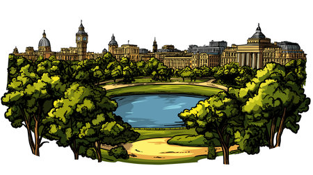 Regent's Park in London. Vector comic hand-drawn illustration of Regents Parkのイラスト素材
