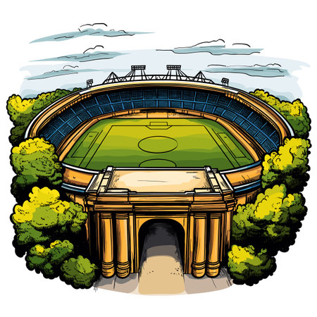 Stamford Bridge stadium in London. Vector comic hand-drawn illustration of Stamford Bridge stadiumのイラスト素材
