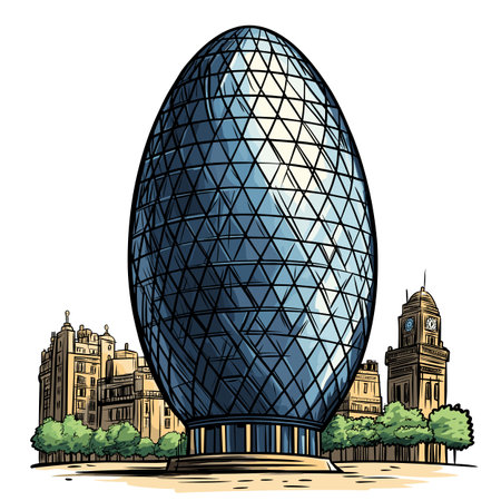 The Gherkin skyscraper in London. Vector comic hand-drawn illustration of The Gherkin skyscraperのイラスト素材