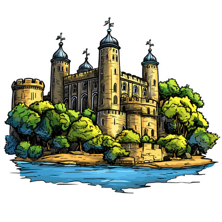 Tower of London. Vector comic hand-drawn illustration of Tower of Londonのイラスト素材
