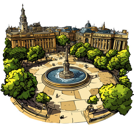 Trafalgar Square in London. Vector comic hand-drawn illustration of Trafalgar Squareのイラスト素材