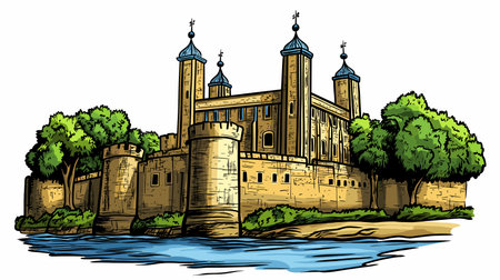 Tower of London. Vector comic hand-drawn illustration of Tower of Londonのイラスト素材