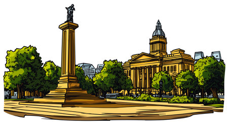 Trafalgar Square in London. Vector comic hand-drawn illustration of Trafalgar Squareのイラスト素材