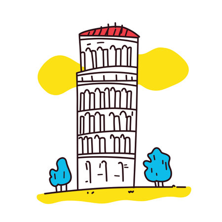Simple minimalist drawing of Pisa Tower. Pisa Tower illustration in an doodle inca cartoon styleのイラスト素材